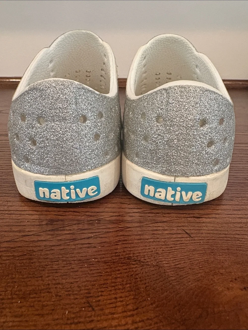 Native Silver Glitter Slip-On Sneakers with White Toe